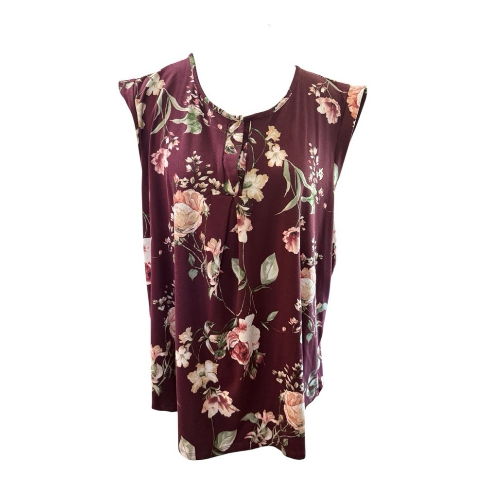 PaperMoon Trucker Split Neck Knit Top 2X Floral Stitch Fix